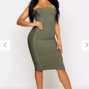Olive Ribbed Green Bandage Dress Size 6